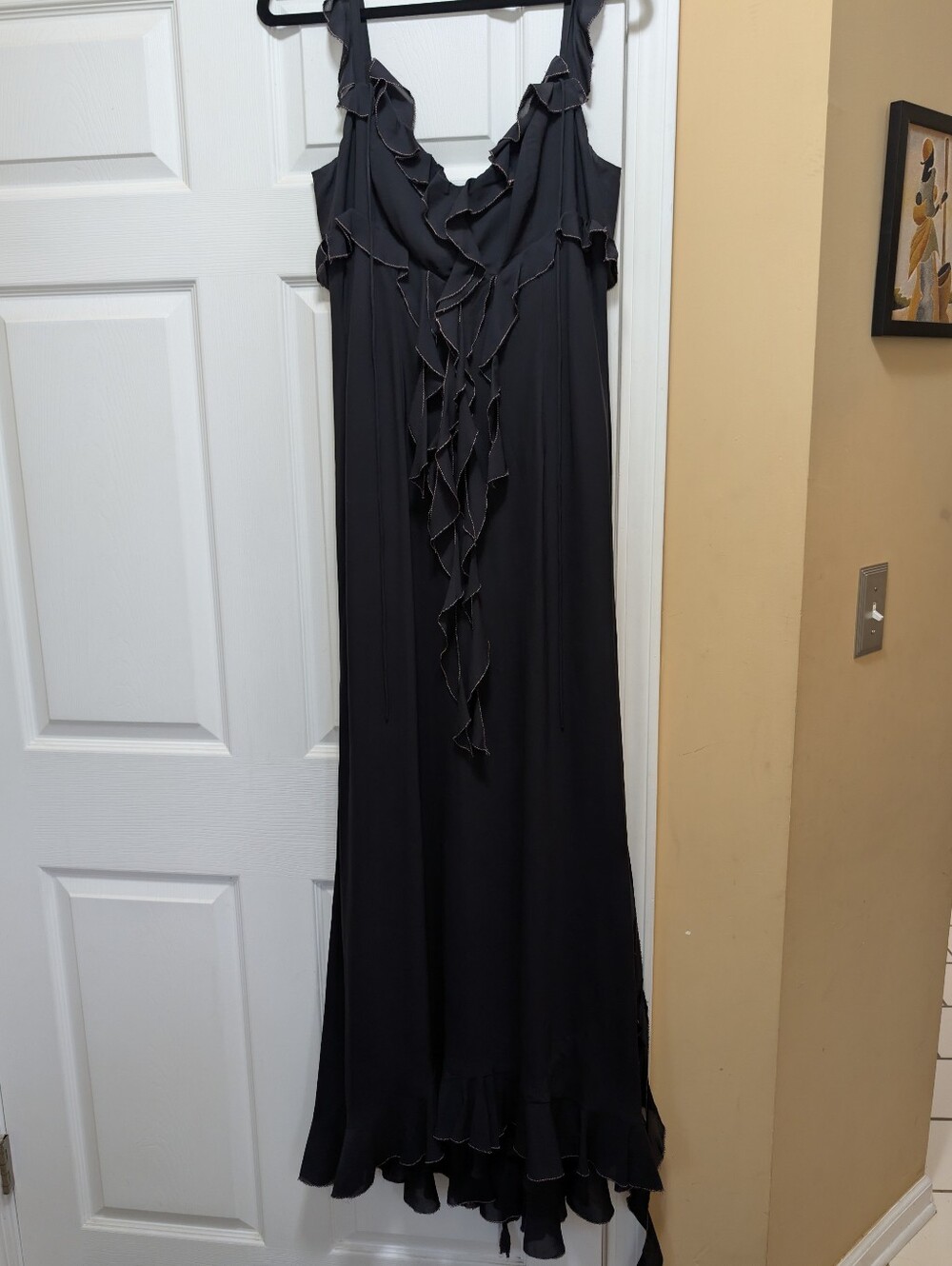 Nicole Miller "Collection" Formal Black Silk Gown Small Ruffle Train